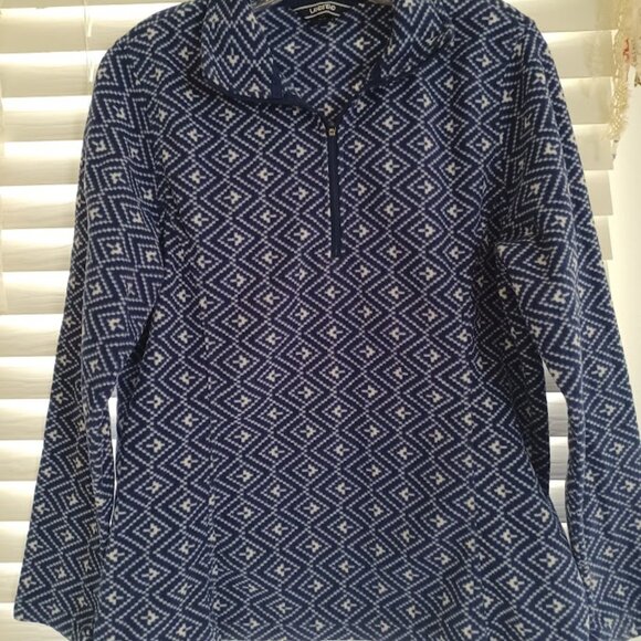 Lands’ End Women’s Medium 1/4 Zip Fleece Pullover Blue White Diamond Pattern - Picture 5 of 7